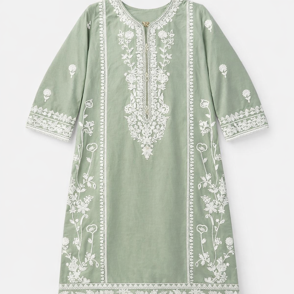 3-Piece Cotton Suit with Embroidered Chiffon Dupatta