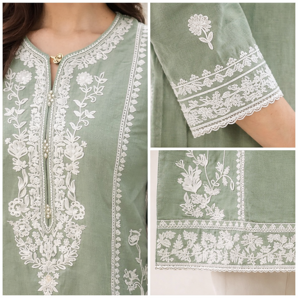 3-Piece Cotton Suit with Embroidered Chiffon Dupatta