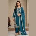 Teal Embroidered 3-Piece Suit with Dupatta