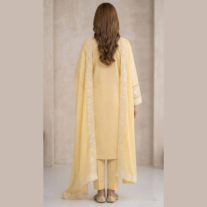 Cotton 3PC Suit with Embroidered Chiffon Dupatta