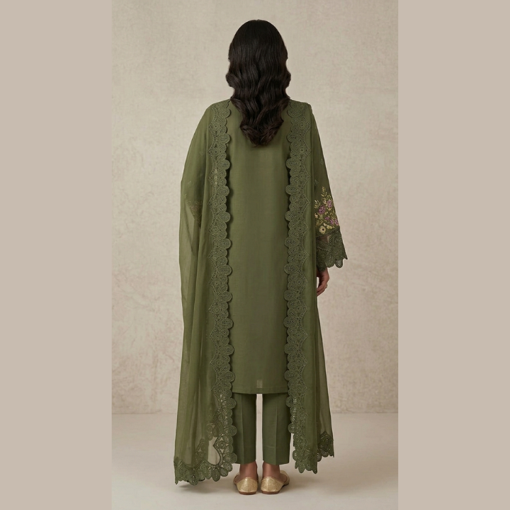 Classic Cotton 3-Piece Suit with Chiffon Dupatta